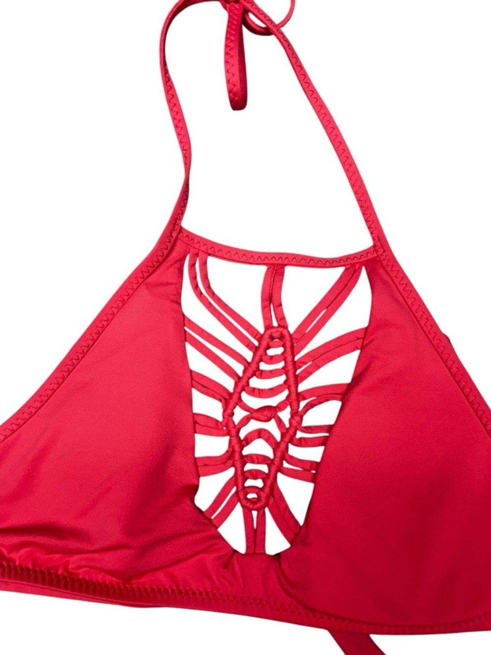 Becca Janis Bikini Electric Coral High Neck Halter Small, Macramé High-Neck - Picture 13 of 13